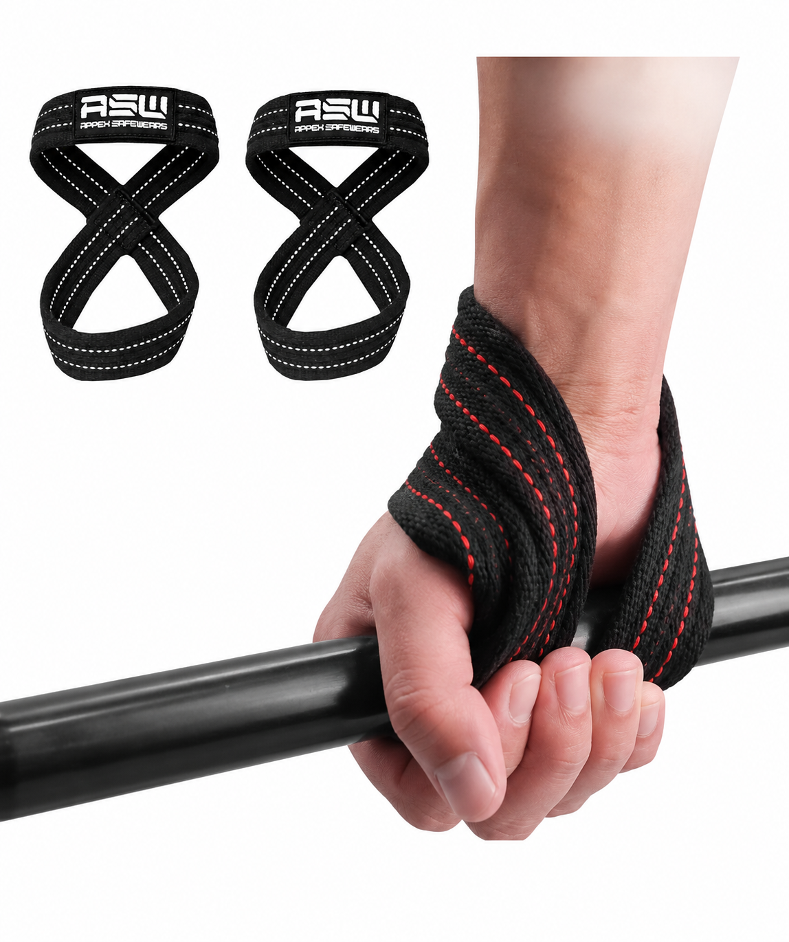 Figure 8 Weightlifting Straps (Pair)  – Anti-Slip Grip for Deadlifts, Powerlifting & Gym Training